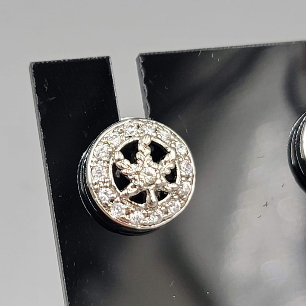 Marijuana Crystal Stud Pierced Earrings Silver tone 1/2 in