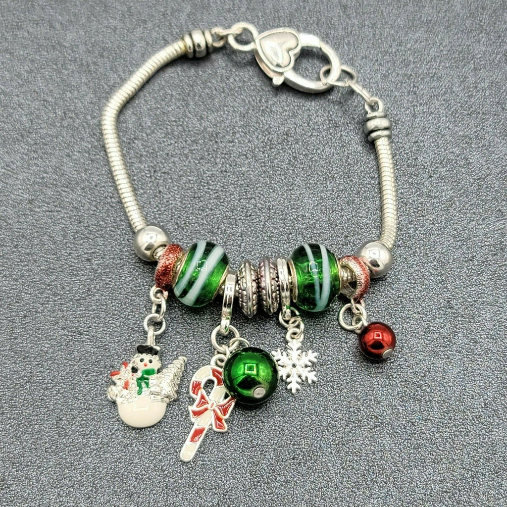 Christmas Holiday Slide Charm Bracelets 8" Silver tone 10 charms Dangle 