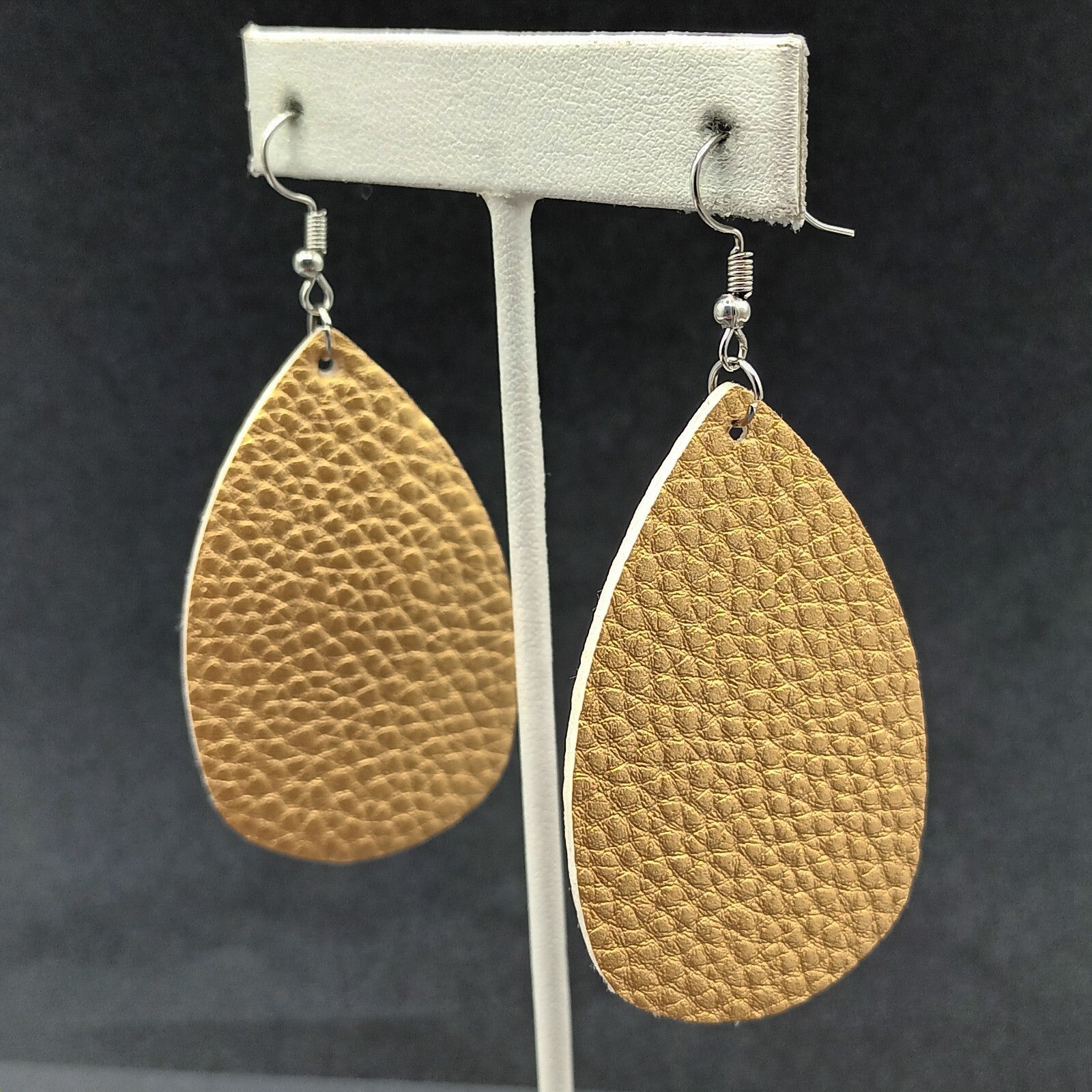 Lot of 3 Pairs Pierced Earrings Silver Gold tone Faux Leather Teardrop Dangles