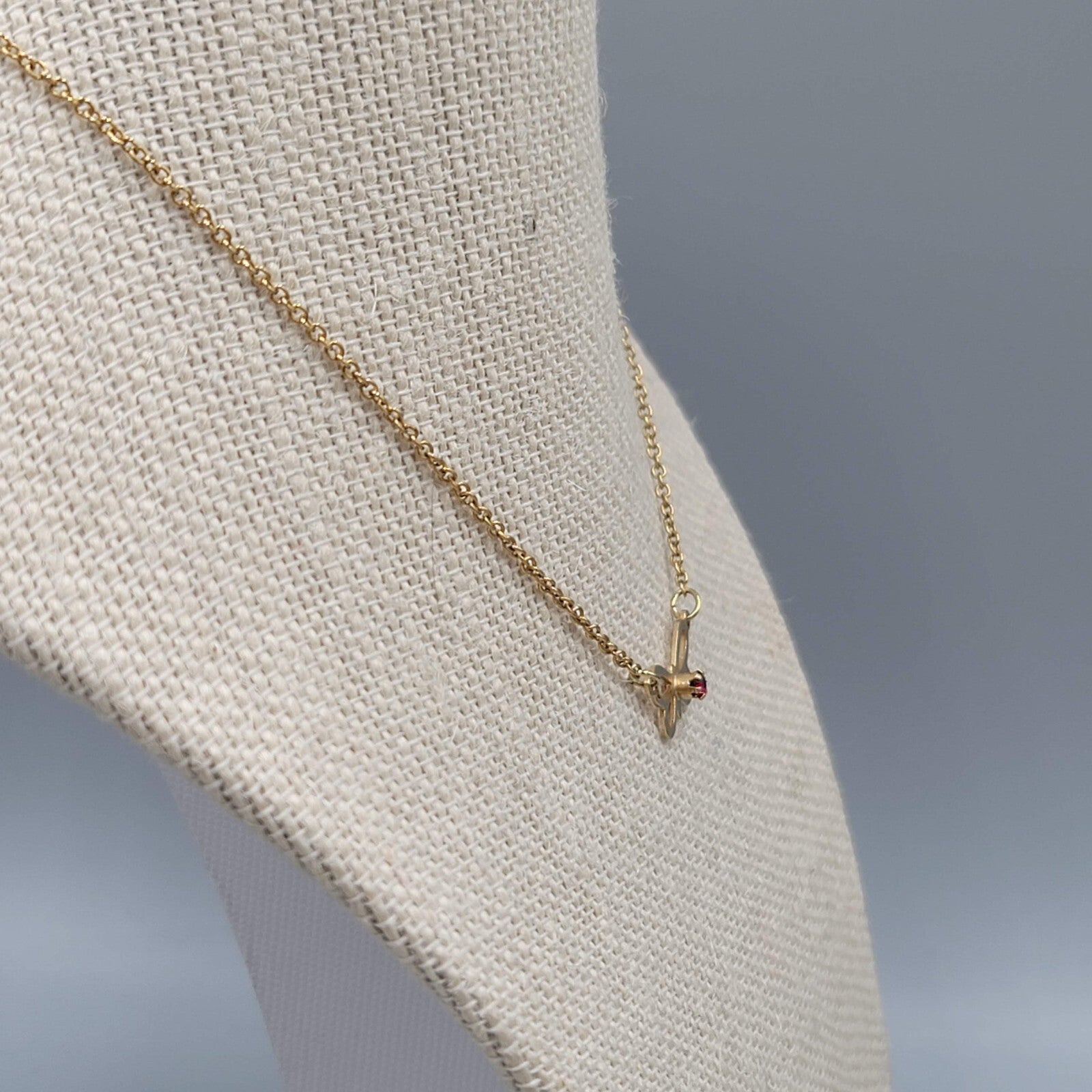 Vintage Butterfly Necklace Gold tone Birthstone January or July 15"