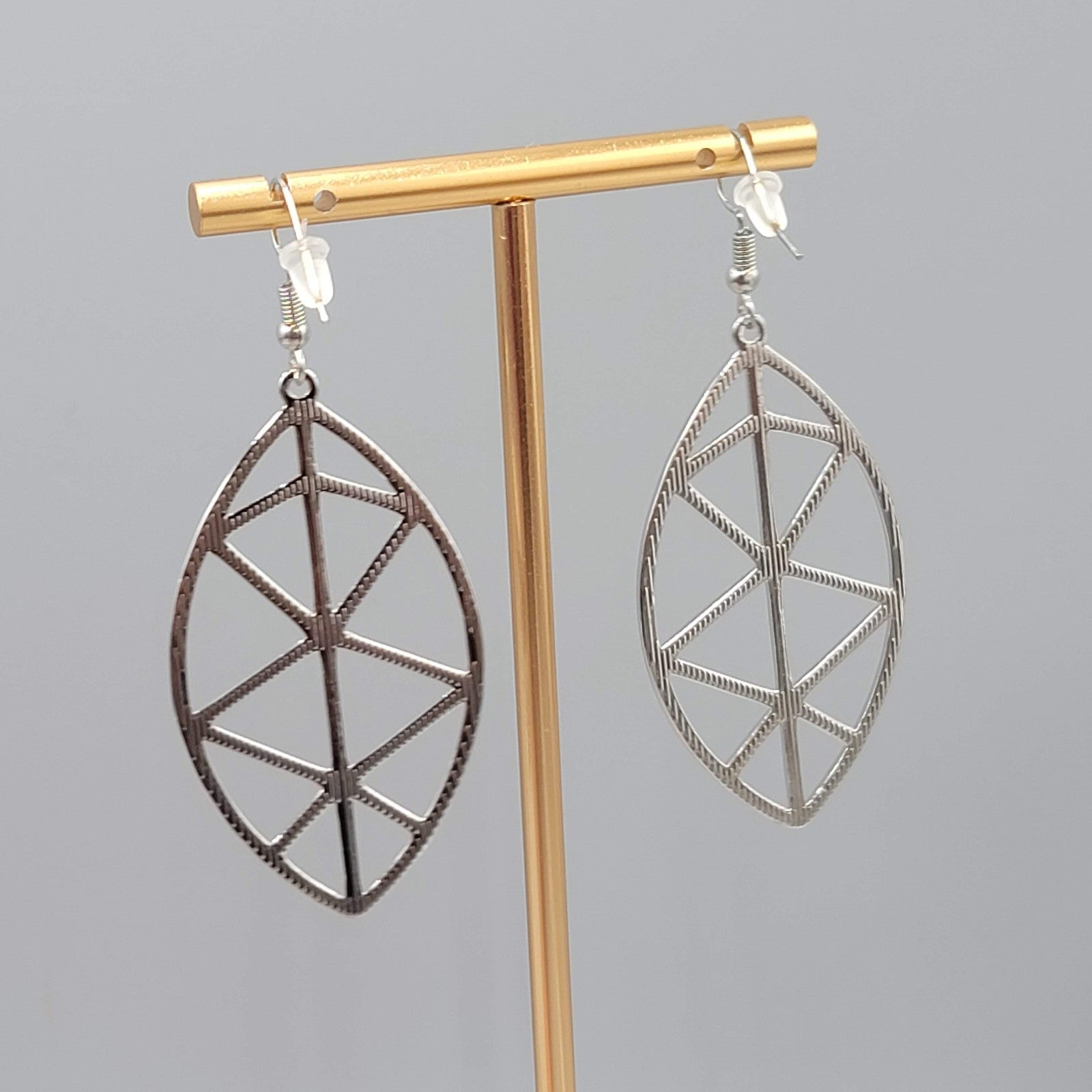 Geometric Open Work Pierced Earrings Silver tone Dangle