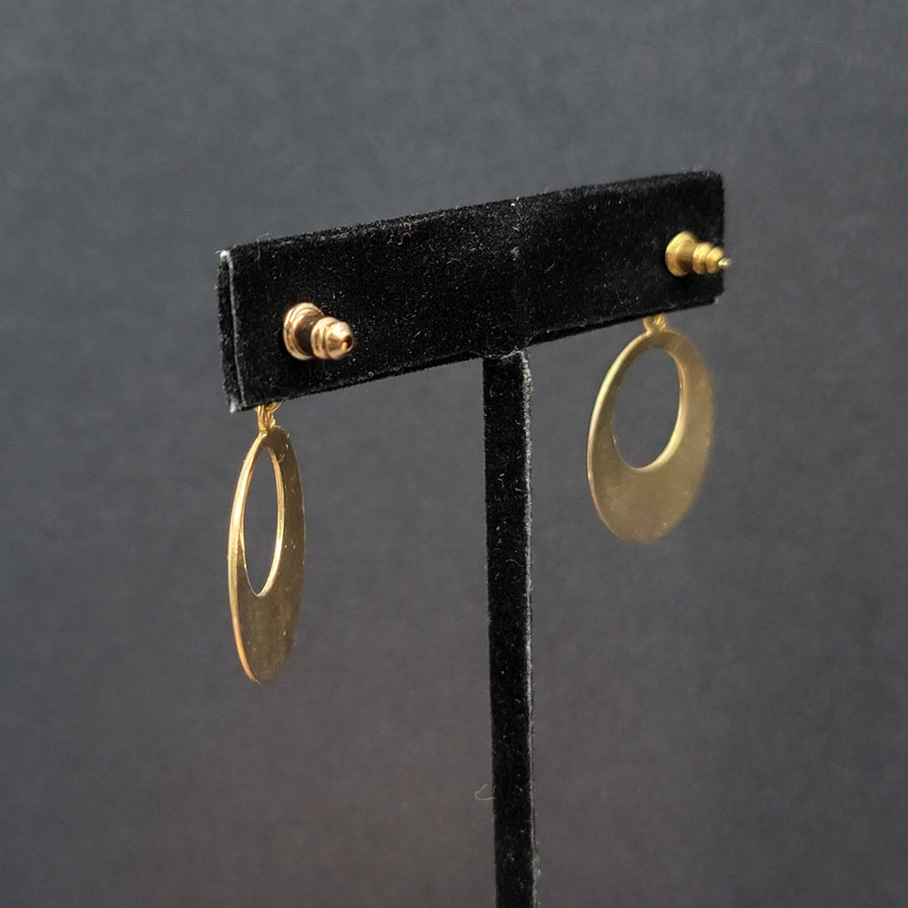 Vintage Pierced Earrings Gold tone Cream Enamel Dangle 1.25"