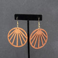 Pierced Earrings Laser Cut Boho Round Wood Dangle Gold tone 2"