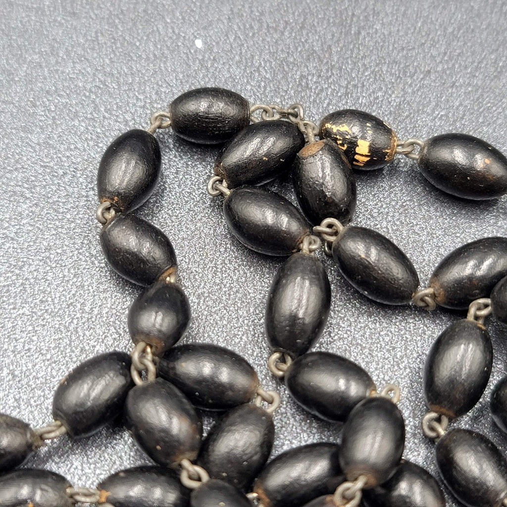 Vintage Black Seed Beaded Rosary Silver tone Well-Loved