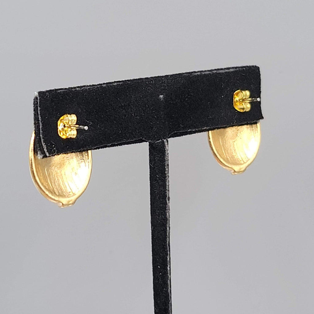 Vintage Pierced Earrings Gold tone Cream Enamel 7/8"