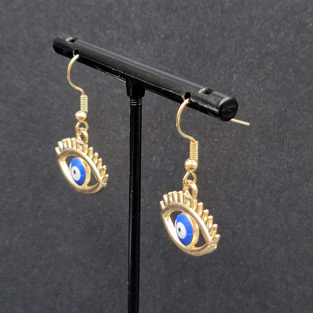 New Evil Eye Pierced Earrings Gold tone Enamel Dangle 3/4"