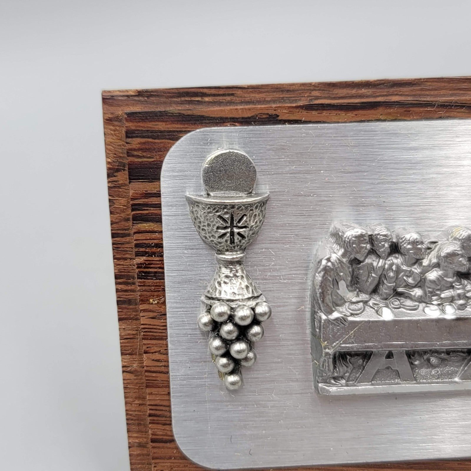Pewter Last Supper Plaque Wood Tabletop Relief Christian Decor A1 JEARY Easel