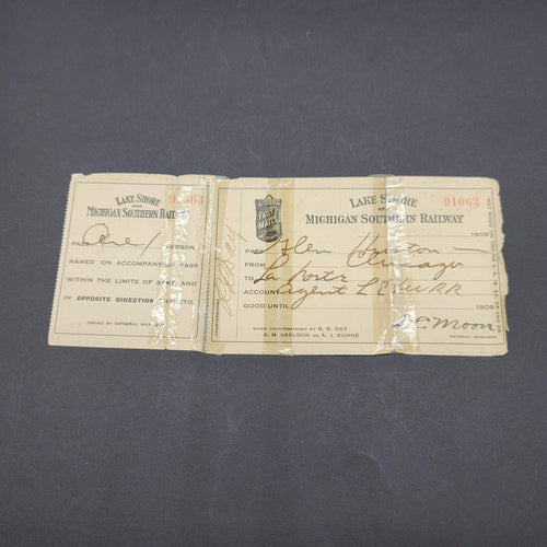 1909 Lake Shore Railroad Ticket Railway Antique Vintage Train Pass Rare