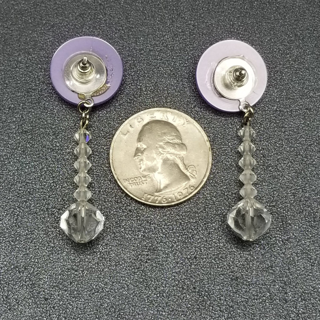 Pierced Earrings Purple Button Crystal Faceted Bead Statement Dangle 2"