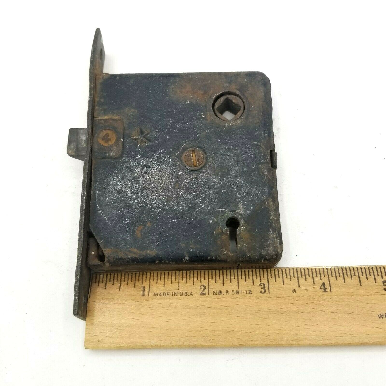 Vintage Cast Iron Door Mortise Lock Salvage Hardware Skeleton Key hole  B149