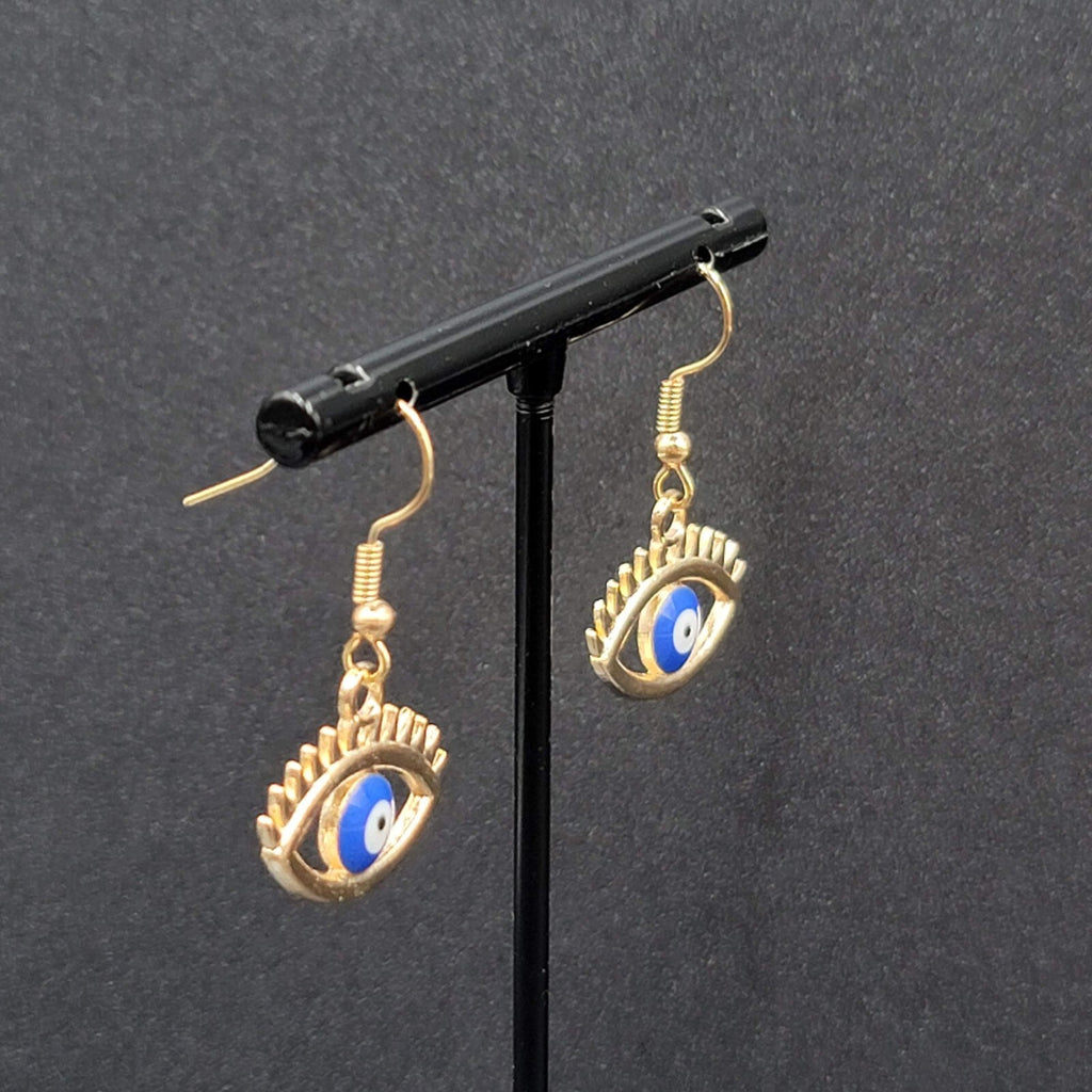 New Evil Eye Pierced Earrings Gold tone Enamel Dangle 3/4"