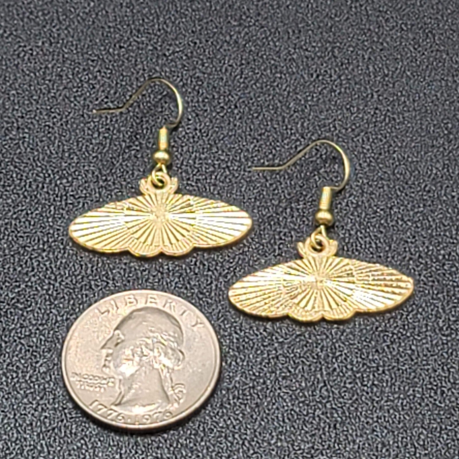 Moth Pierced Earrings Gold tone Brown Black Enamel Dangle 1/2"
