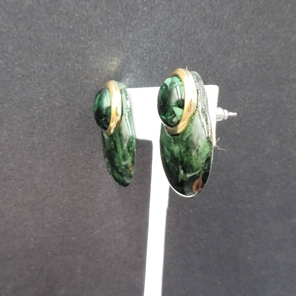 Vintage Pierced Earrings Green Marble Look Drop Acrylic 1 1/8"