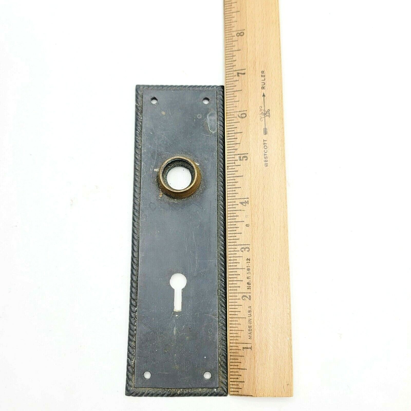 Vintage Cast Iron SINGLE Doorknob Skeleton Key Back Plate 6 3/4" x 2" holes 2.5