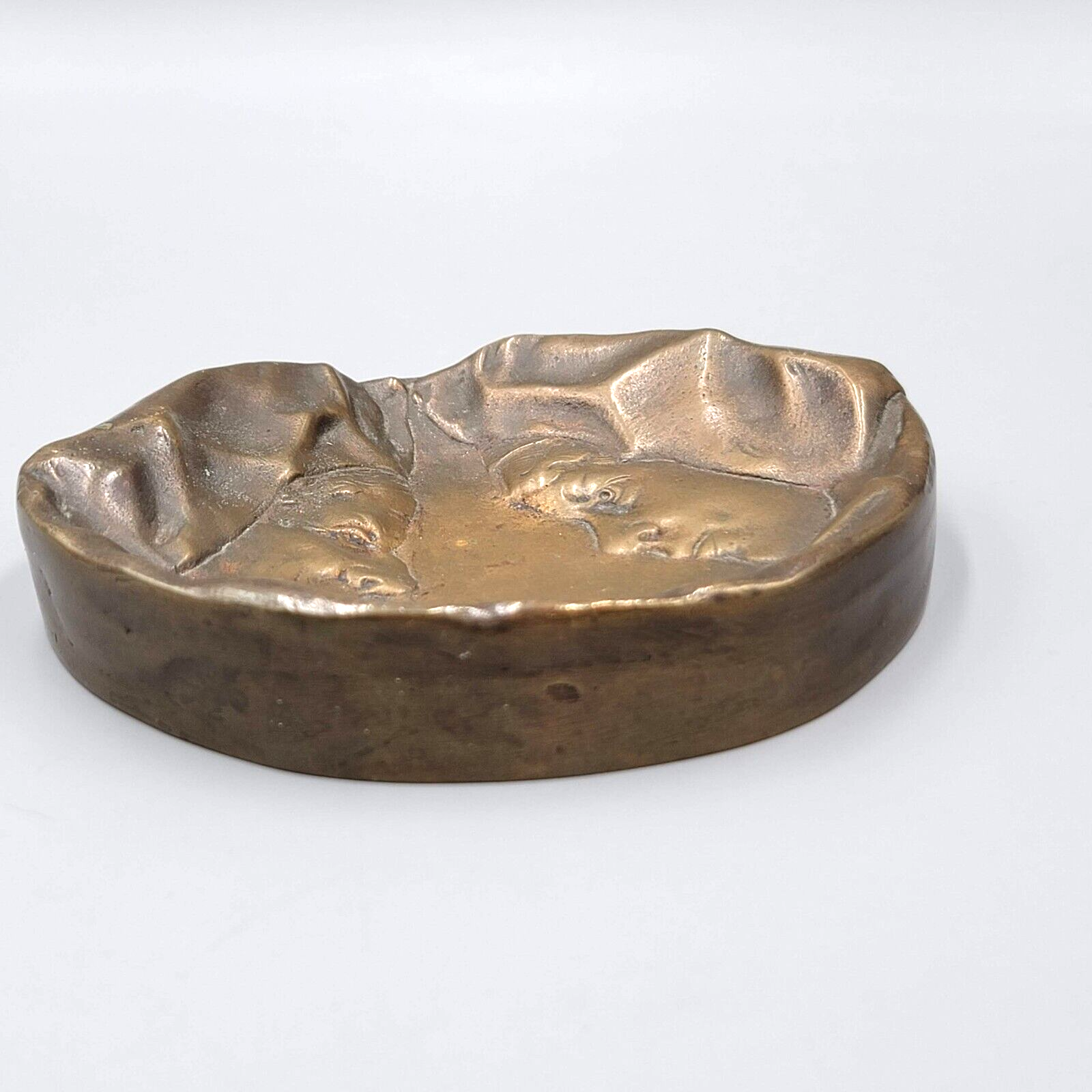Antique Solid Cast Bronze Dish  1873 SIF 1933 4.75" x 3.75" 1 lb 7 oz