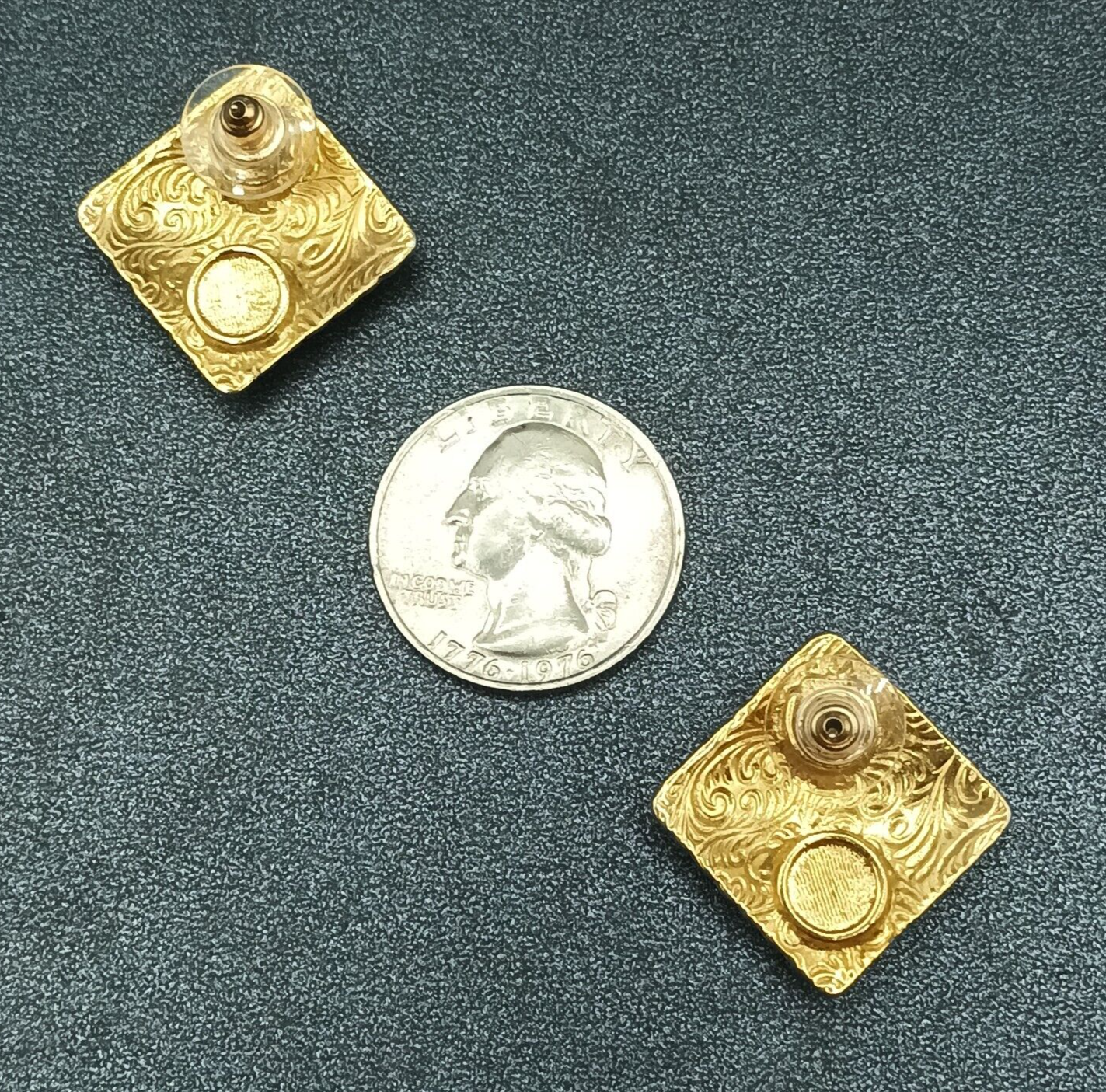 Vintage Pierced Earrings Gold Plated Cream Enamel Geometric Drop 1"