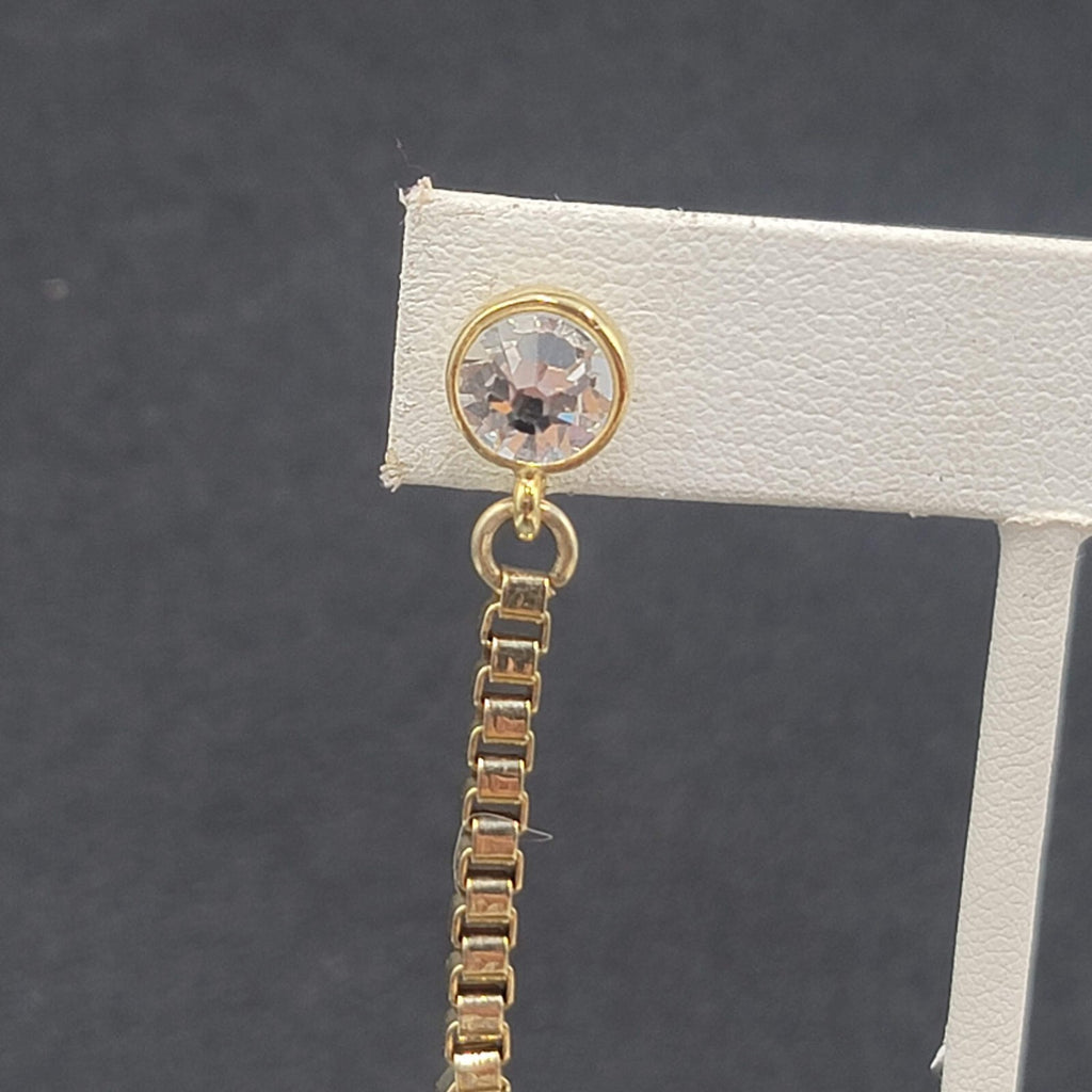 Pierced Earrings Gold Plated Rhinestone Studded Hexagon Dangle Chain Signed 