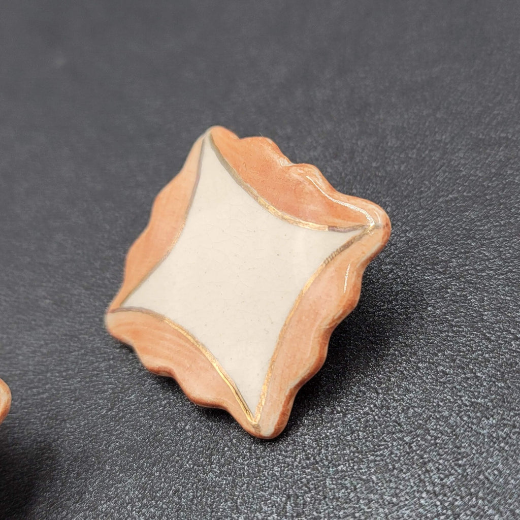 Vintage Pierced Earrings Ceramic Hand Painted Square Drop 1.25"