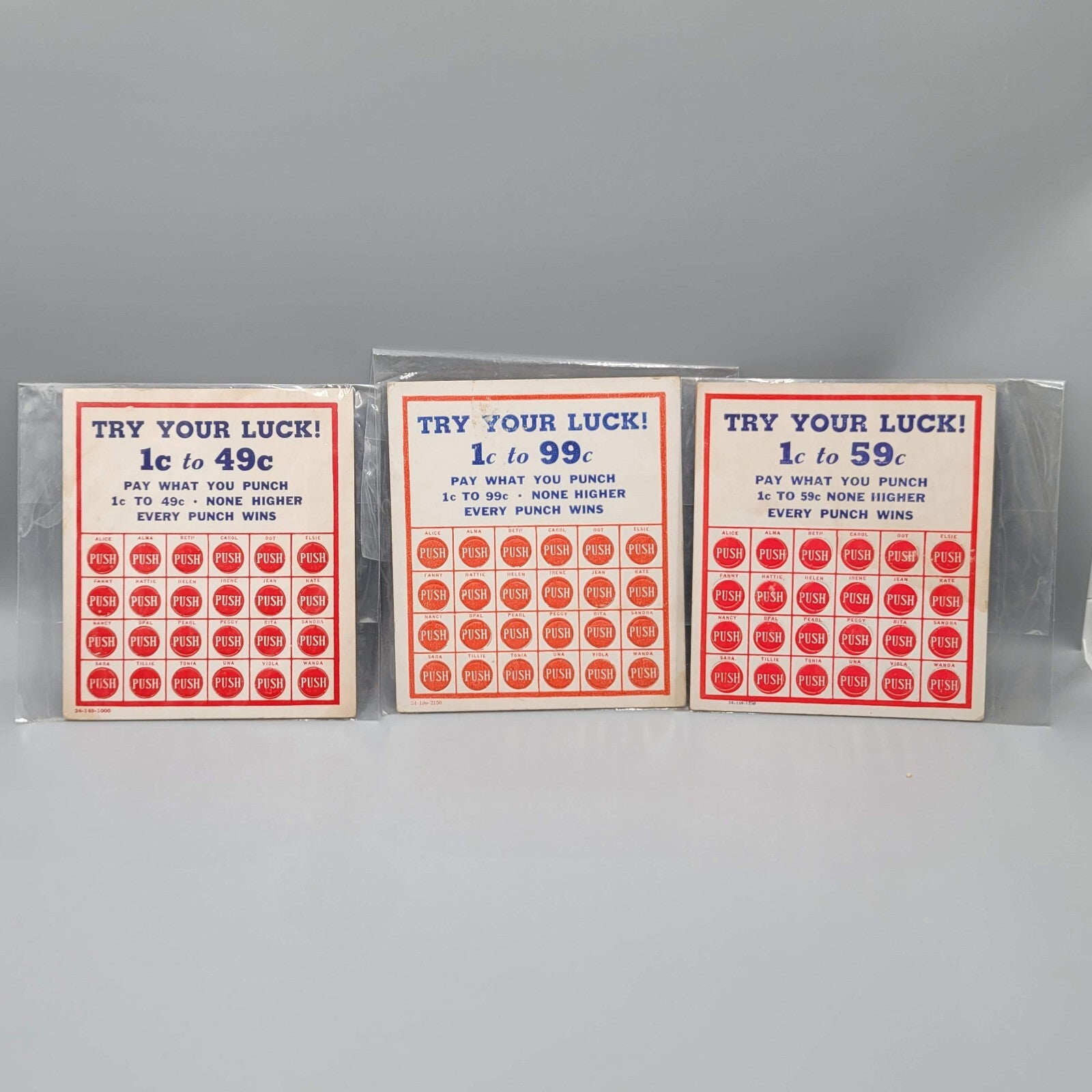 VINTAGE TRY YOUR LUCK GAMBLING GENERAL STORE PUNCH CARD LOT OF 3