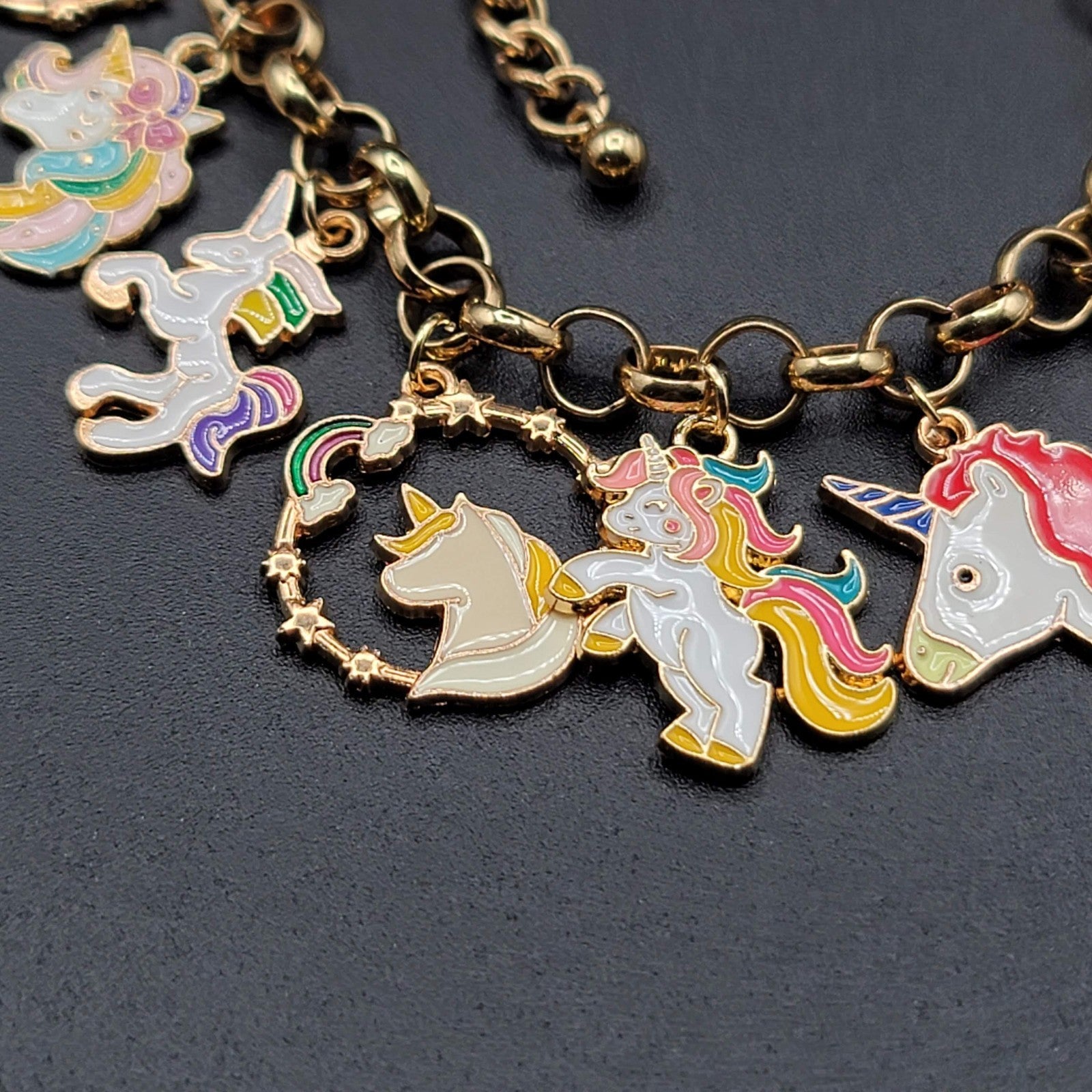 Enamel Unicorn Charm Bracelet Gold tone Adjustable