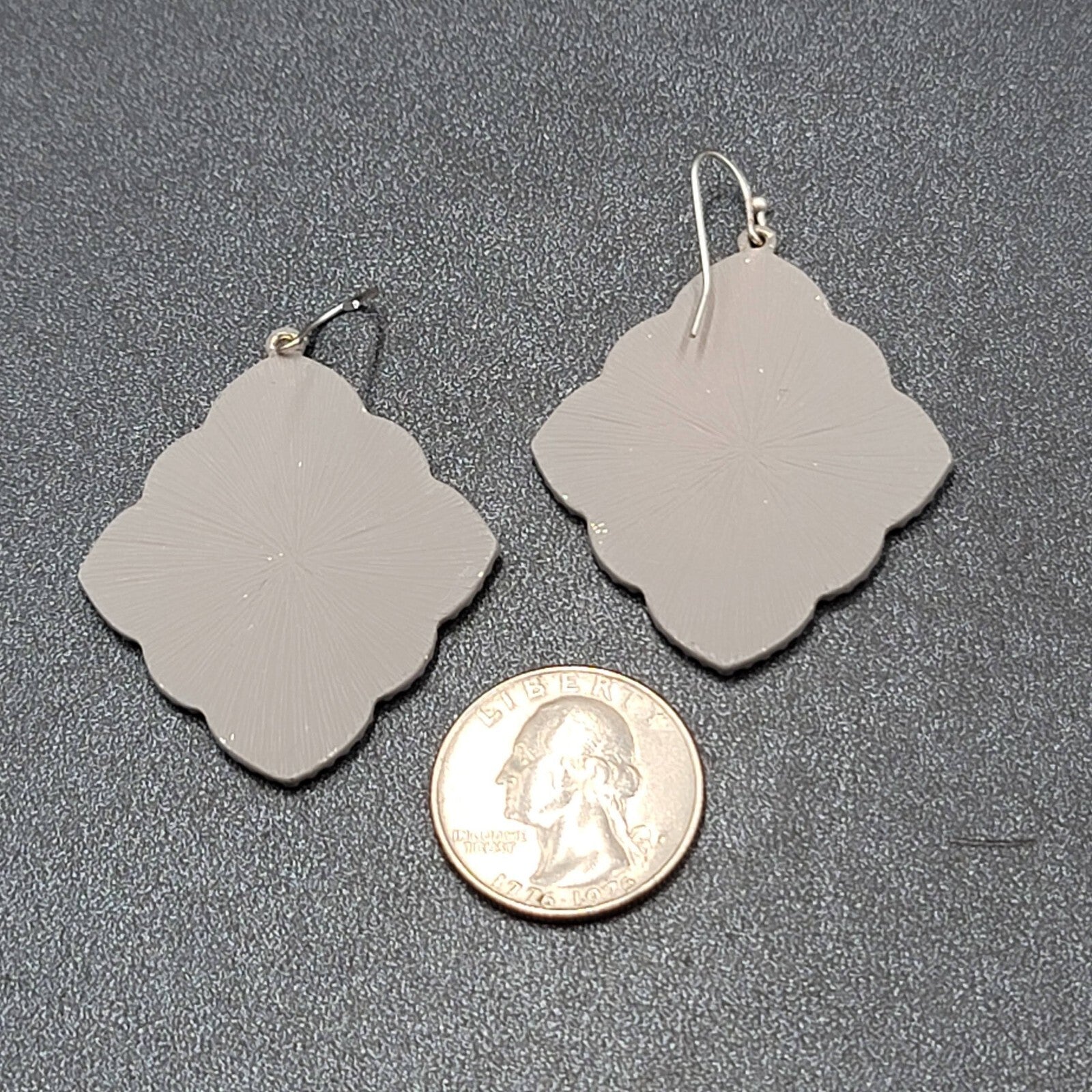 Pierced Earrings Silver tone Gray Enamel Filigree Enamel 1.75"
