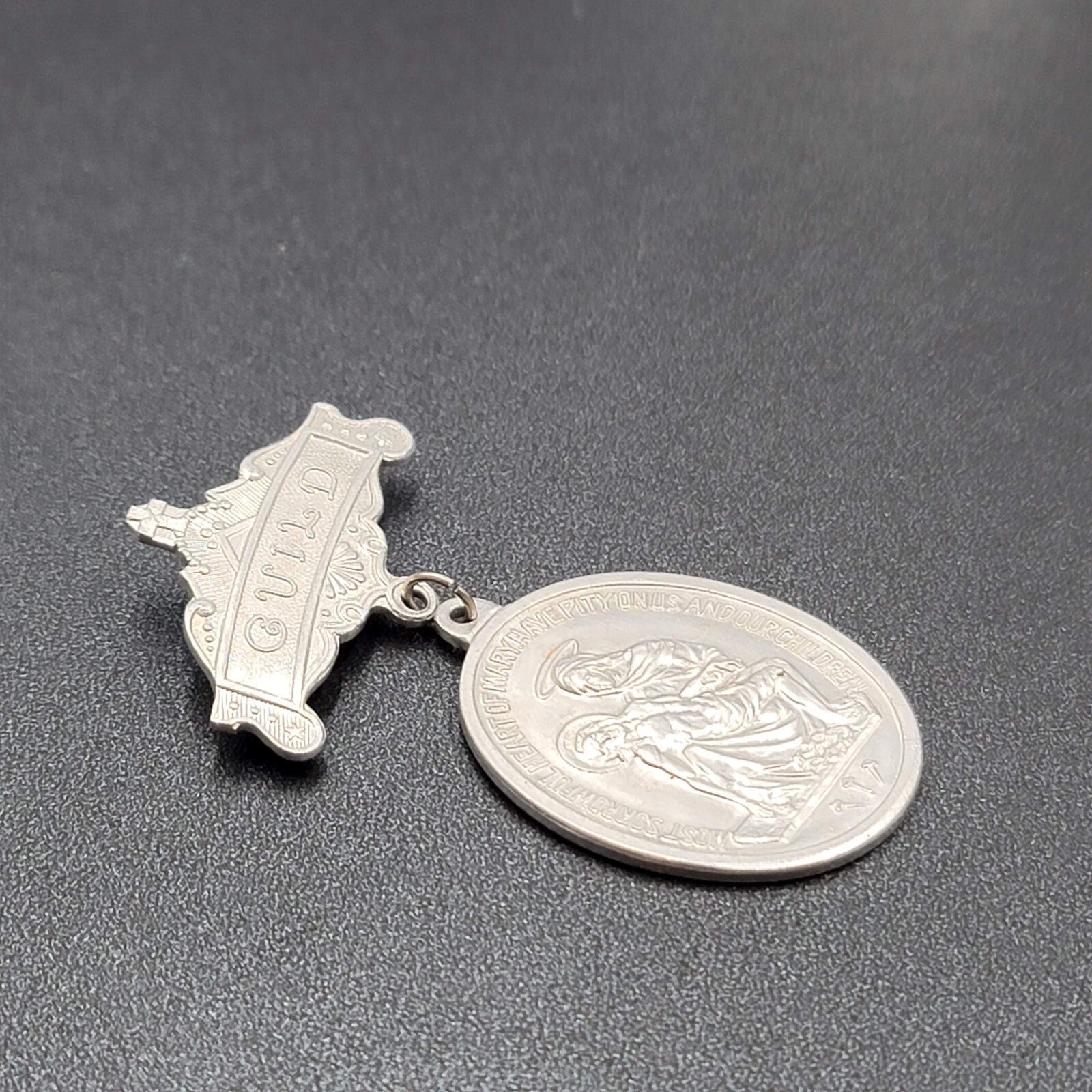 Vintage GUILD Large Badge Brooch Pin St Joseph Silver tone 3"