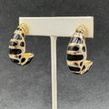 Pierced Earrings Gold tone Black Enamel Oblong Half Hoop Heavy Drop 1 1/4"