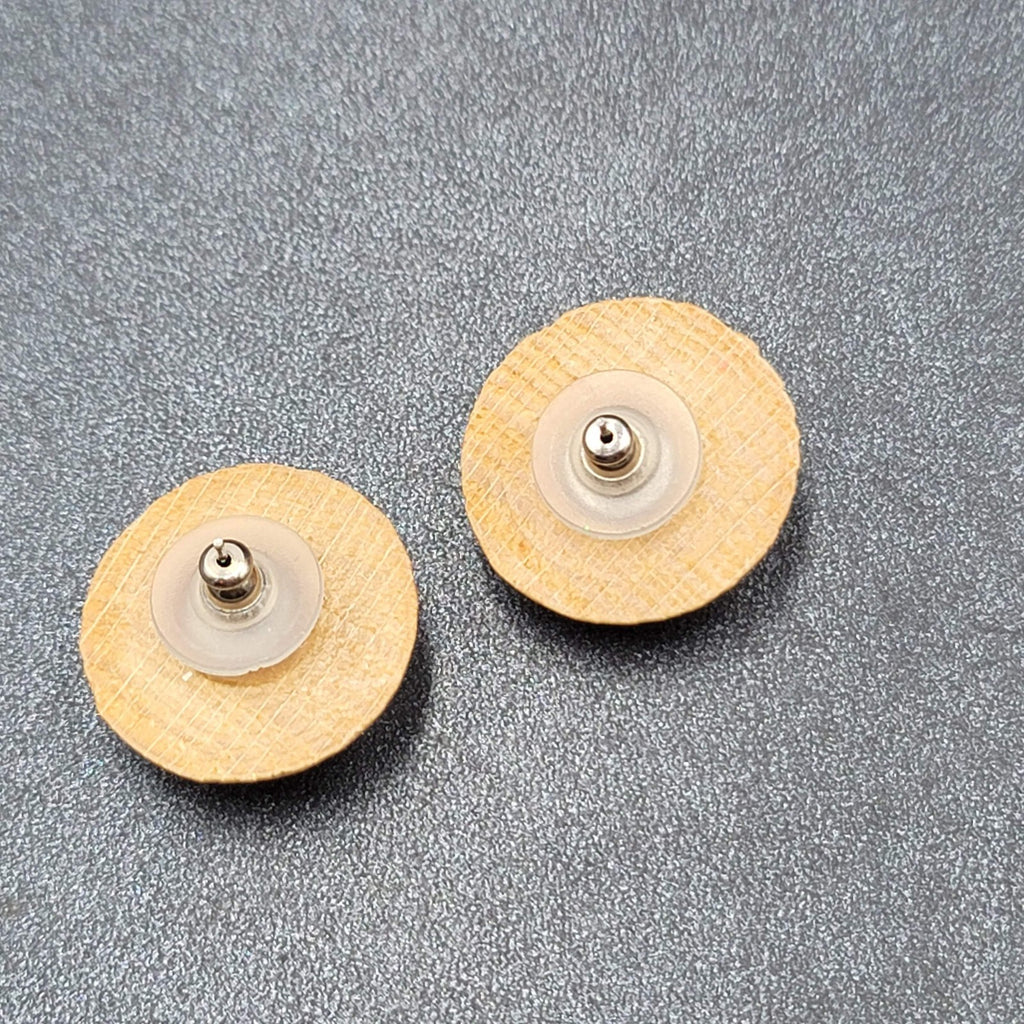 Vintage Pierced Earrings Round Domed Solid Wood Studs 1"