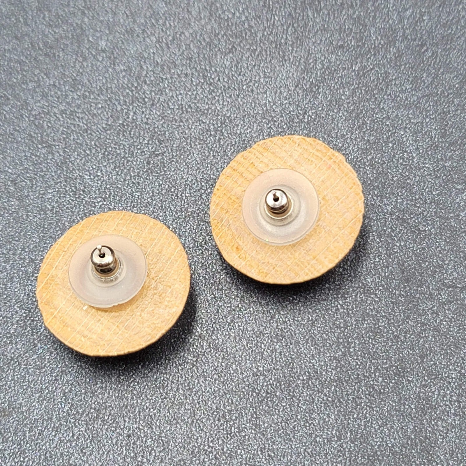 Vintage Pierced Earrings Round Domed Solid Wood Studs 1"