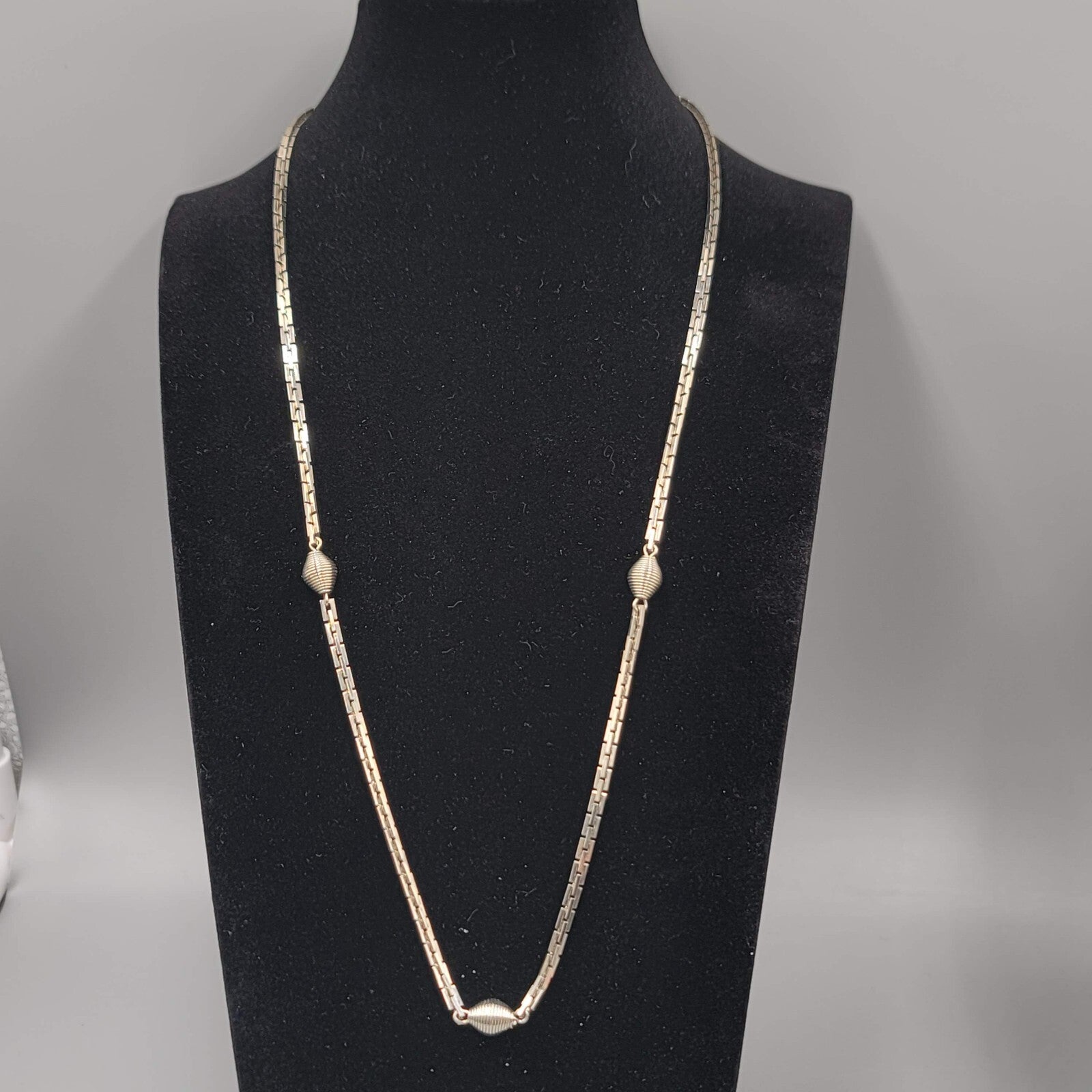 Vintage Box Chain Station Necklace 24" Estate Costume Jewelry