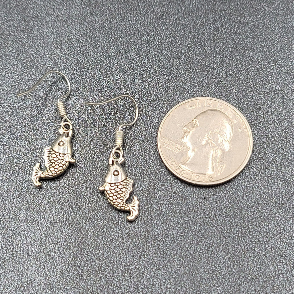 Pierced Earrings Small Detailed Embossed Dangle Fish 3/4"