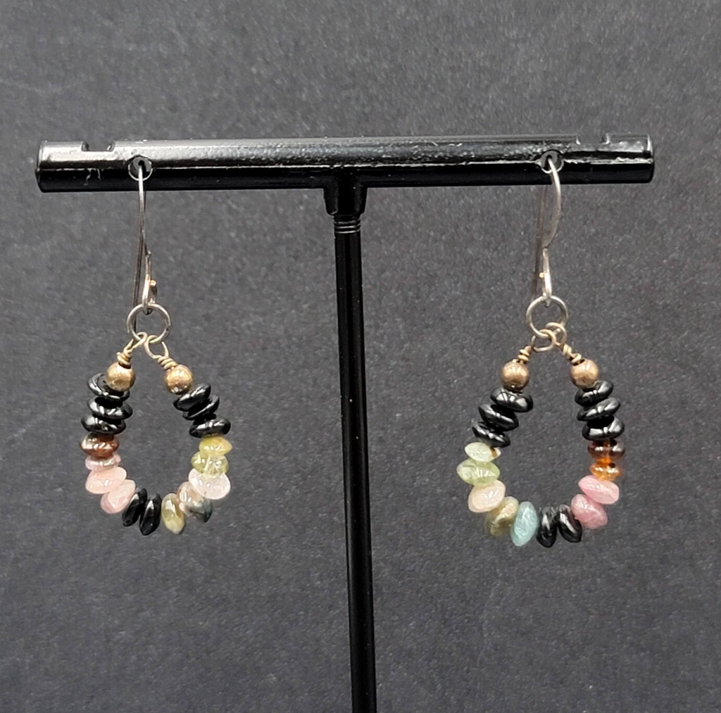 Pierced Earrings Tiny Semi Precious Gemstone Beads Dangle Loop 3/4"