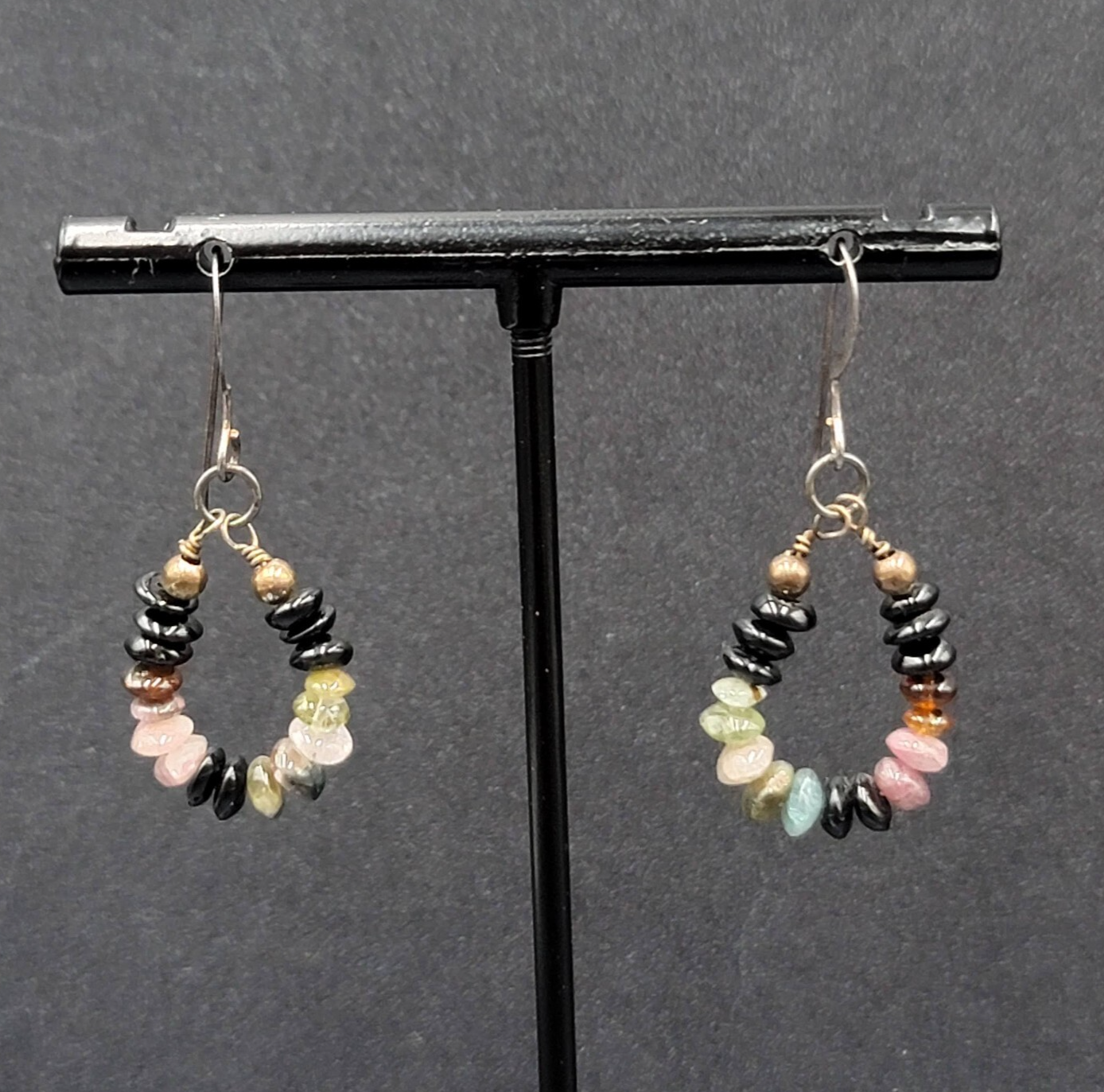 Pierced Earrings Tiny Semi Precious Gemstone Beads Dangle Loop 3/4"