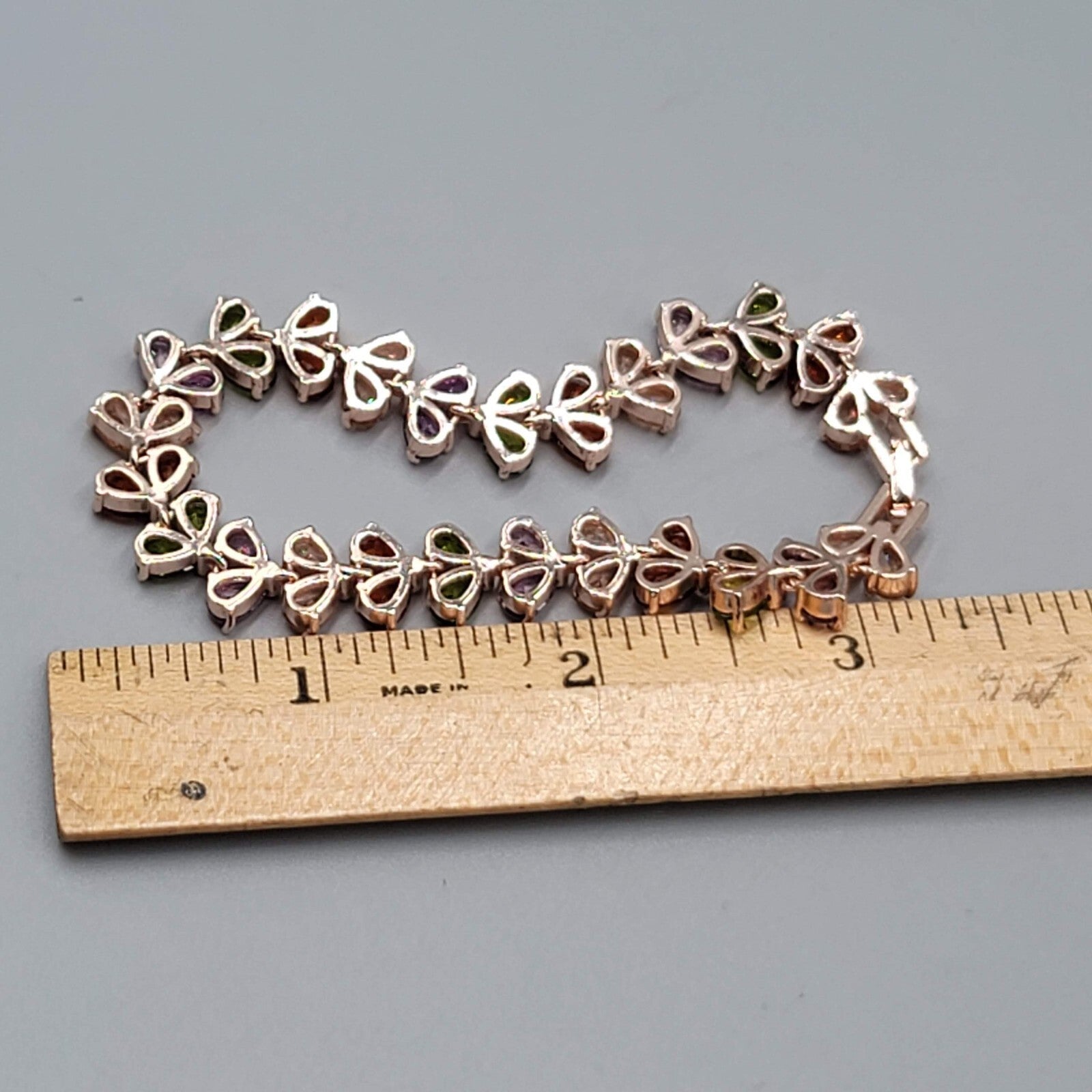 Rose Gold tone Tennis Bracelet Teardrop Shape Crystal 7"