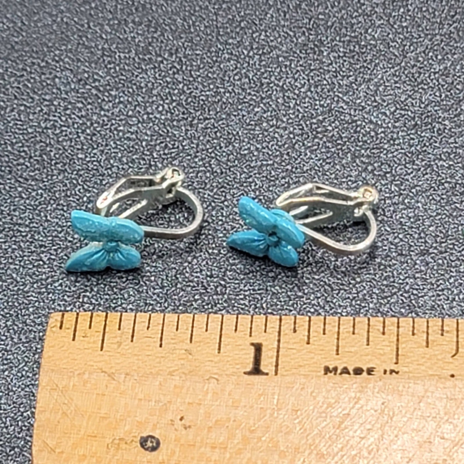 Vintage Clip on Earrings Silver tone Blue Enamel Butterfly Studs 1/4"