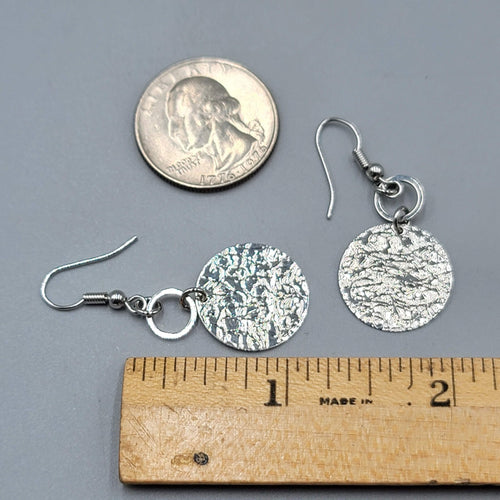Embossed Circle Pierced Earrings Silver tone Dangle 1.25"
