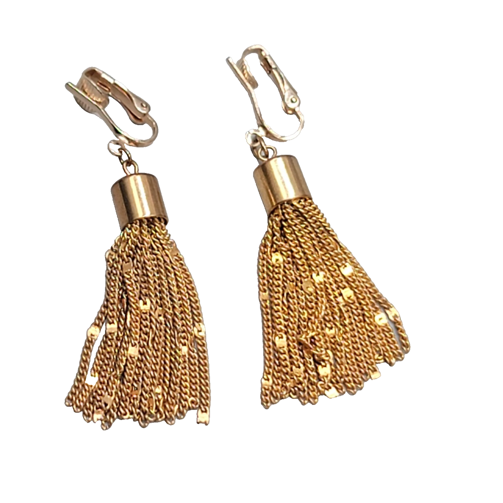 Vintage Dangle Multi Chain Clip on Earrings Gold tone 1.75"