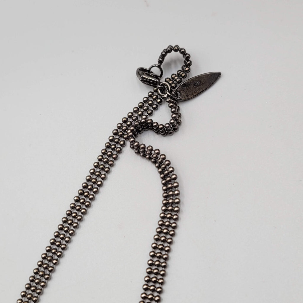 FALLON Designer Statement Necklace Black Bead Chain Square Rhinestone 15"
