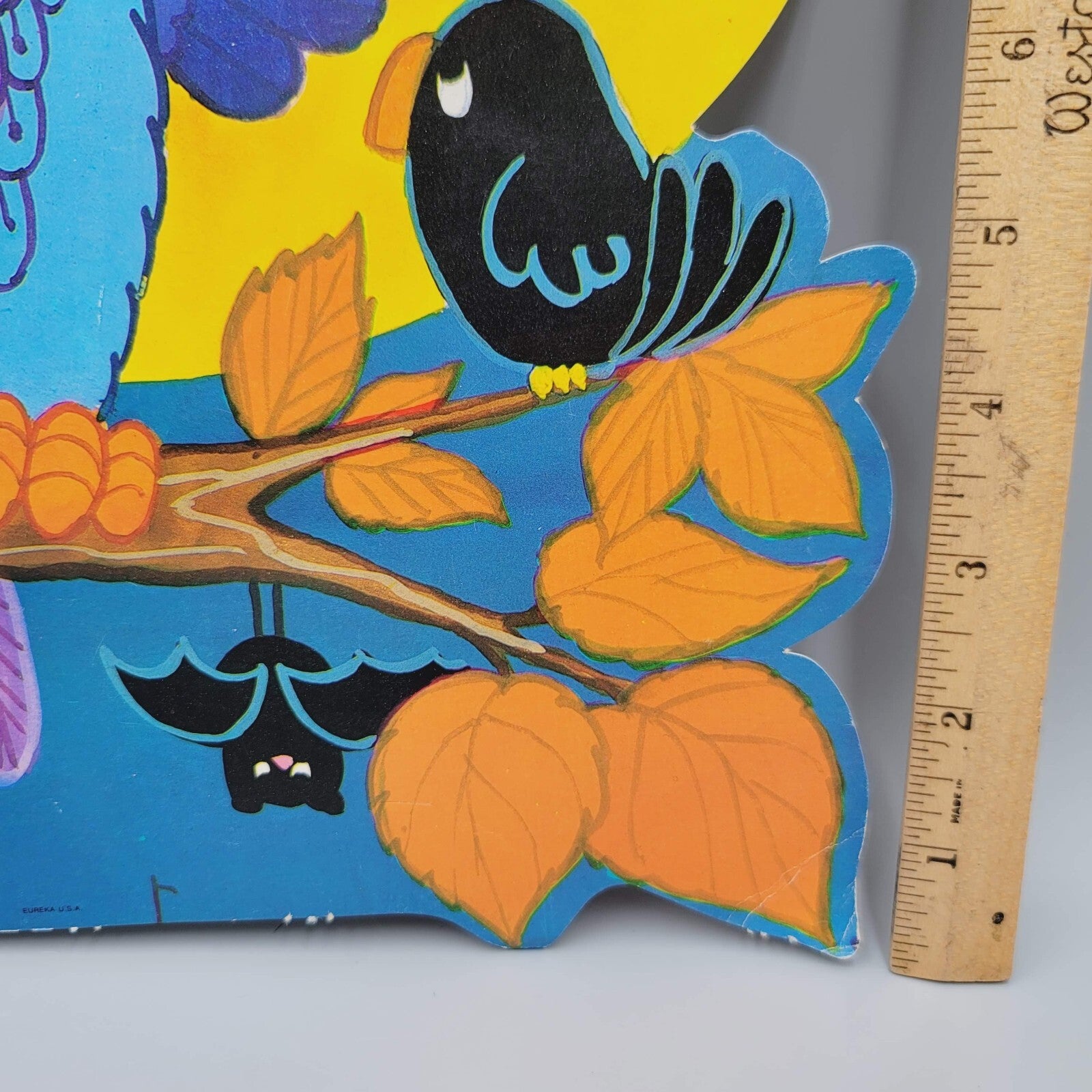 Vintage Purple Owl Crow Bat Die Cut Halloween Double Sided 12.5" x 9"