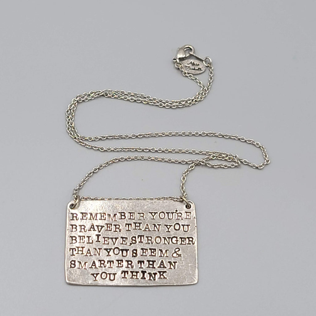 Alisa Michelle Quote Necklace Silver tone You're Braver Stronger Smarter 18"