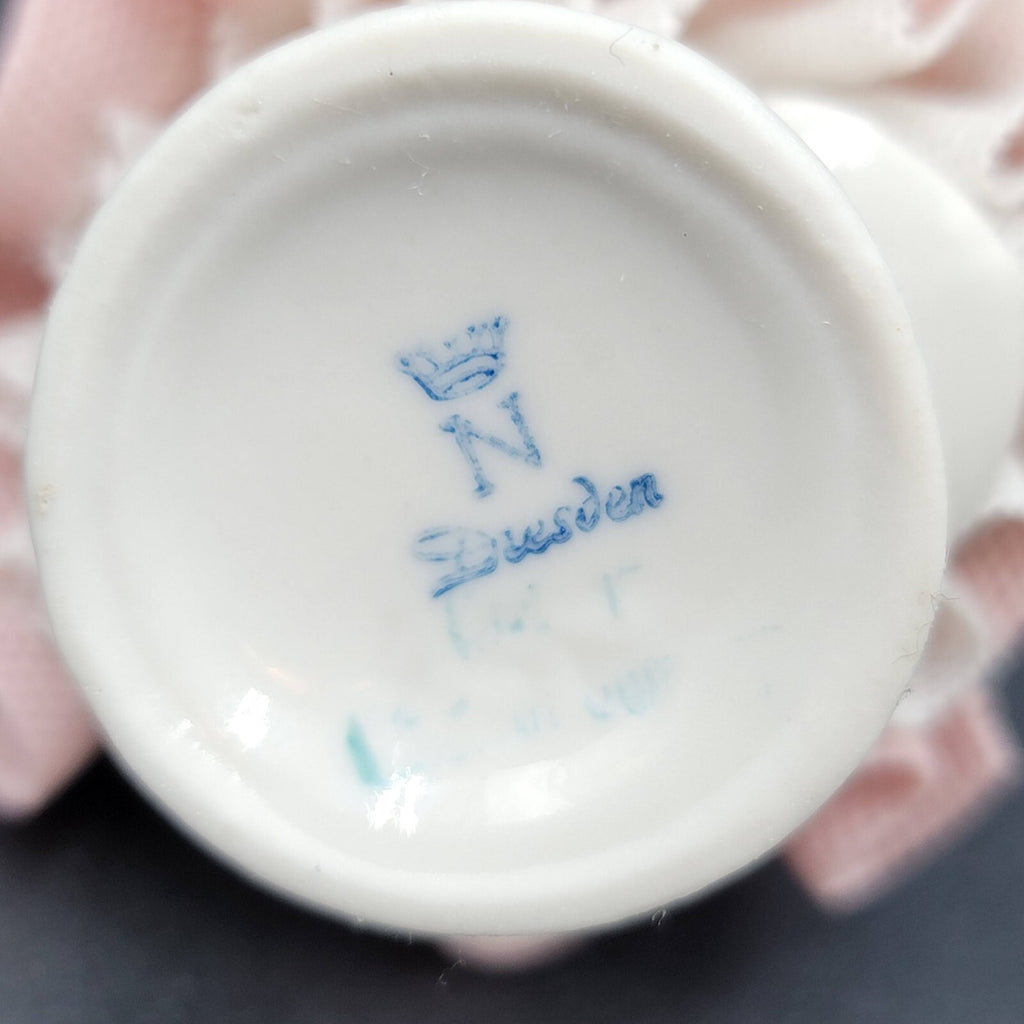Dresden Porcelain Lace Lady in Bonnet Figurine Flowers 4 in