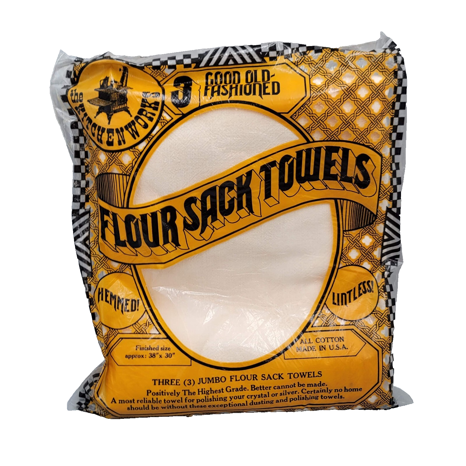 Vintage The Kitchen Works Flour Sack Towels Lot of 3 New Old Stock Sealed Prop