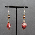 Pierced Earrings Wood Bead Red Swirl Acrylic Bead Dangle  1.75"