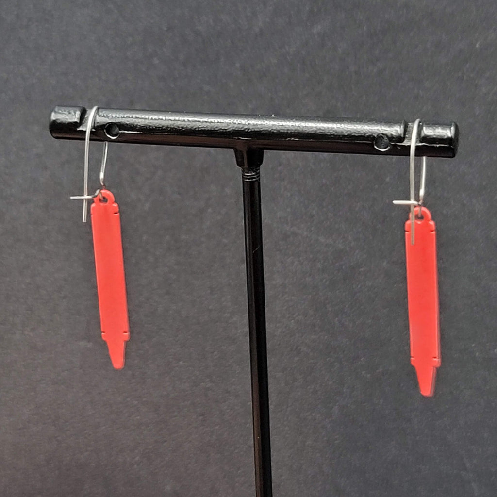 Vintage Pierced Earrings Red Crayon Dangle Silver tone Hooks Dangle 1 1/8"
