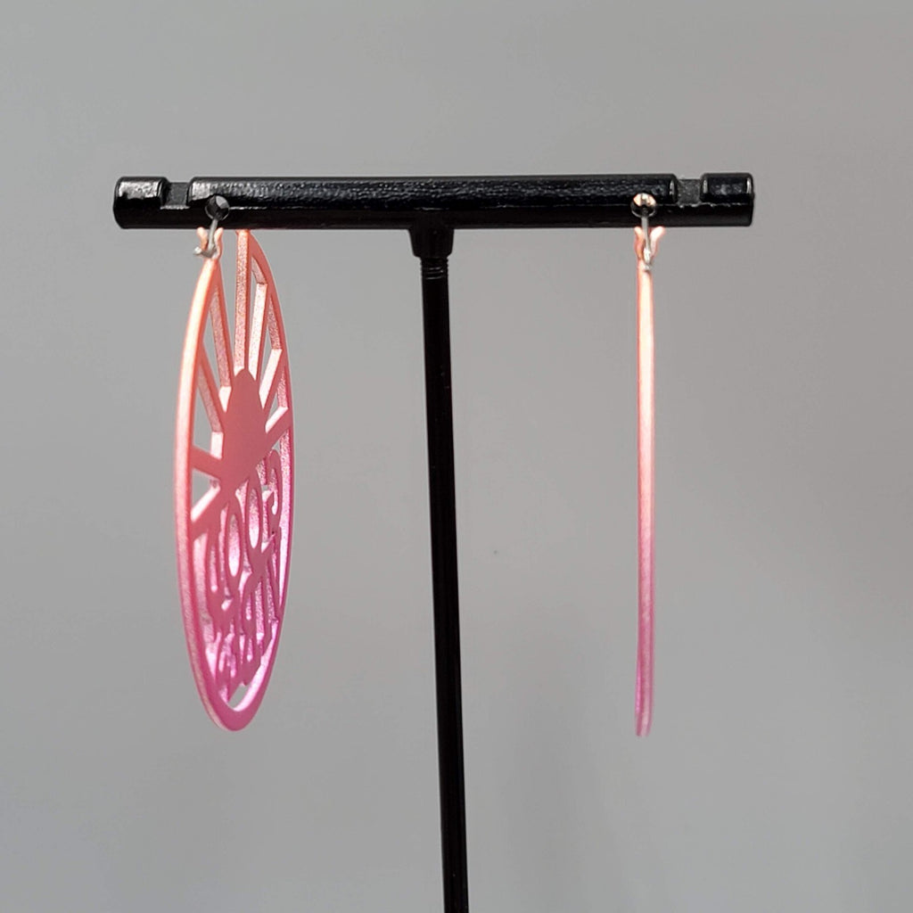 GOOD VIBES Pierced Earrings LARGE Pink Enamel over Metal Hoops 2"