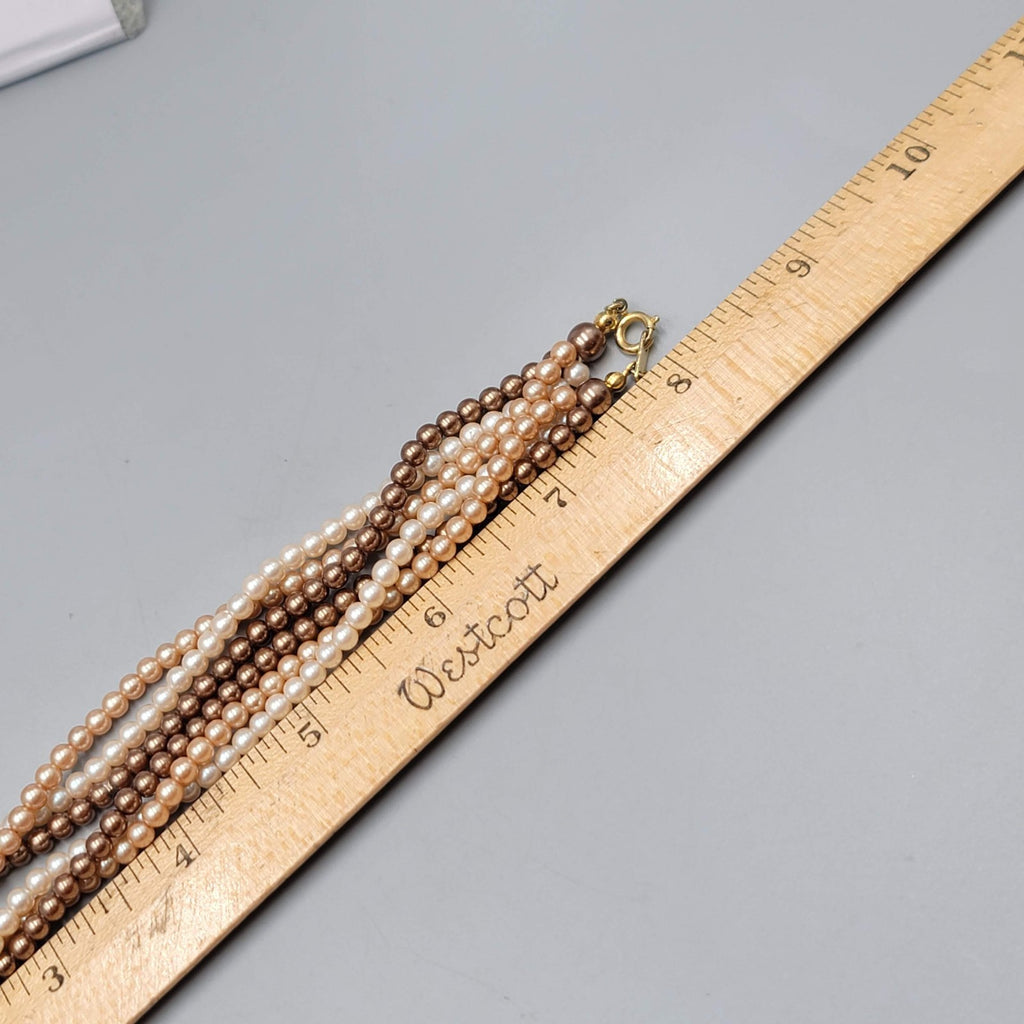 Vintage Small Bead Twist Necklace Cream Brown White Estate Costume Jewelry 16"
