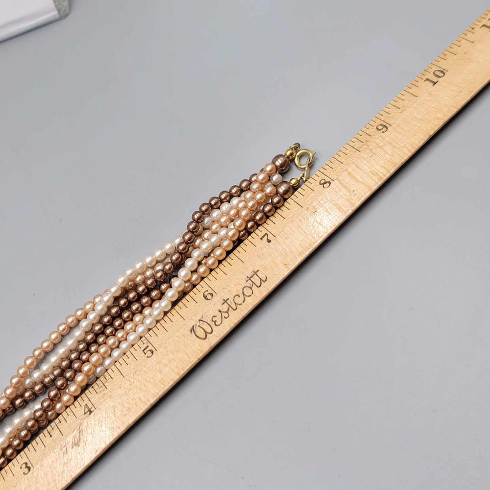 Vintage Small Bead Twist Necklace Cream Brown White Estate Costume Jewelry 16"