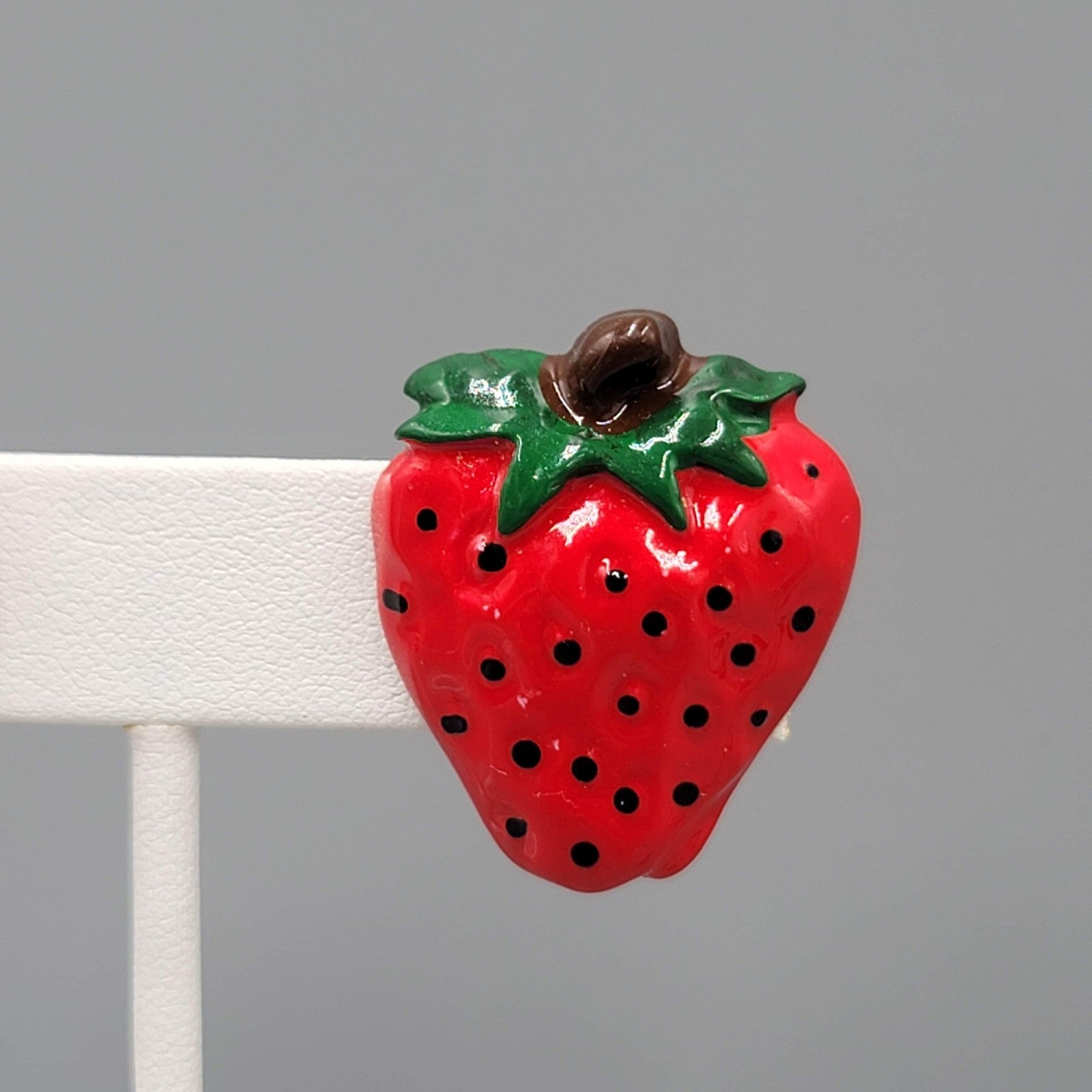Vintage Strawberry Clip on Earrings Bright Colors Acrylic 1 1/8"
