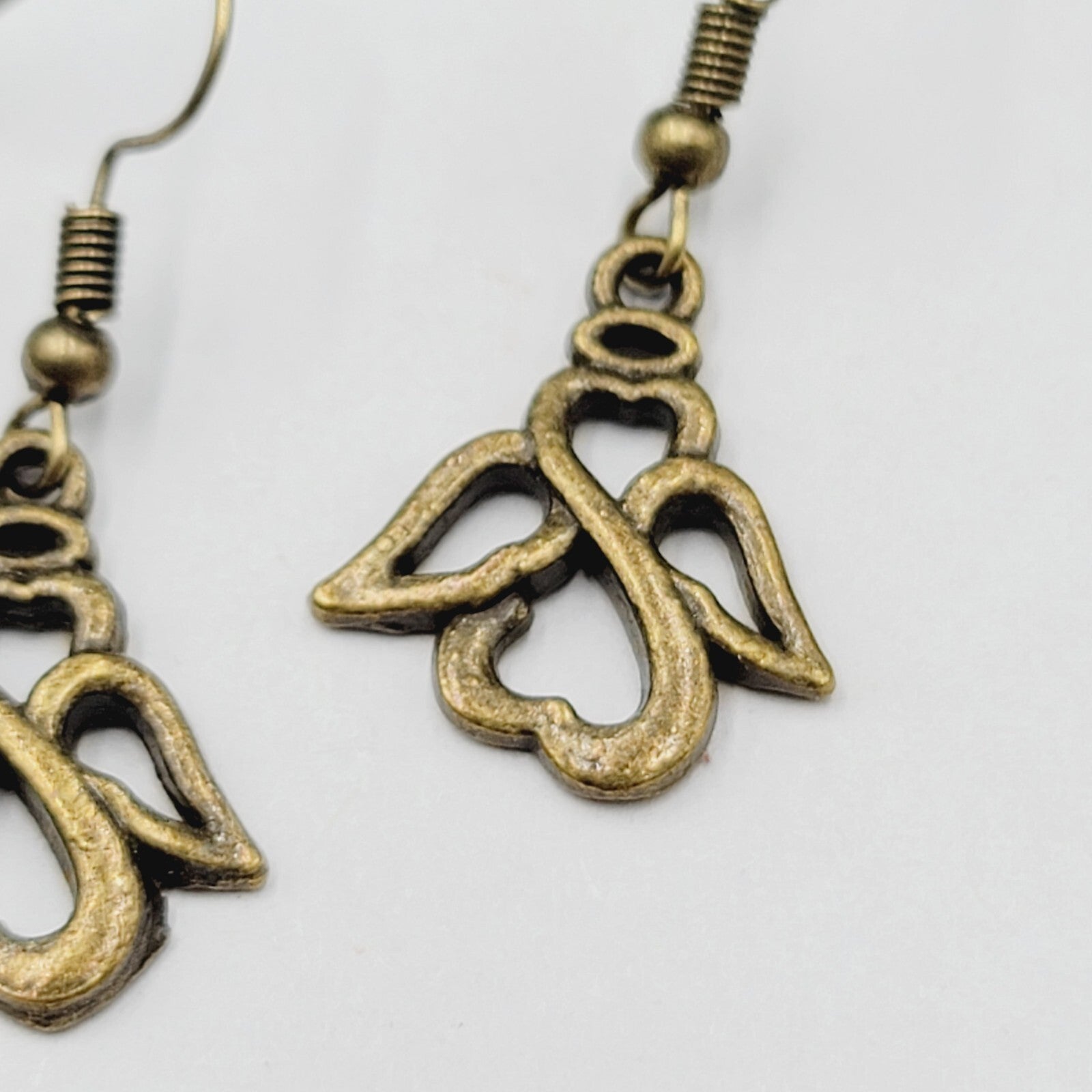 New Infinity Heart Angel Pierced Earrings Bronze tone Dangle 3/4"
