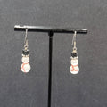 Snowman Pierced Earrings White Cats Eye Beads Hematite Hat Dangle 7/8"
